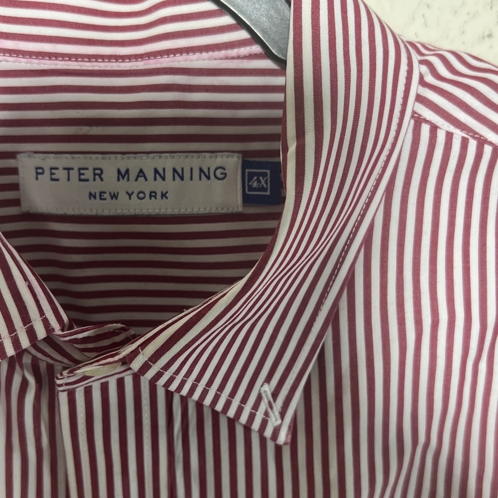 Peter Manning NYC men's long-sleeve Easy Care Dress Shirt Red white Stripe - Picture 3 of 8